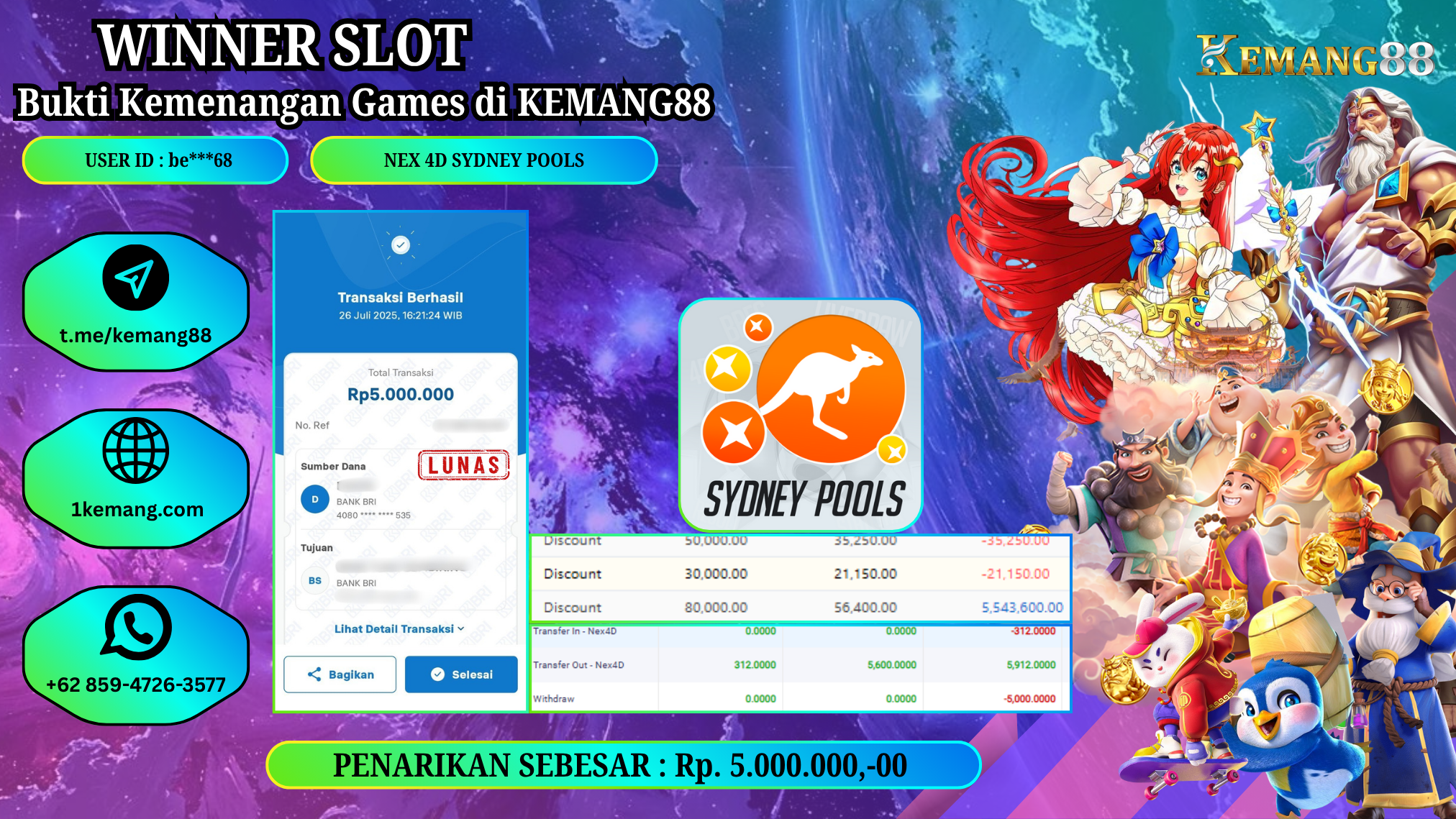 KEMANG88 [26 JULY 2025] : JACKPOT TOGEL : SYDNEY POOLS [NEX4D] Rp.5.000.000.,- LUNAS